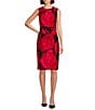 Investments Scuba Crepe red Roses Print Sleeveless Sheath Dress, Color:Red Roses - Image 1
