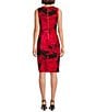 Investments Scuba Crepe red Roses Print Sleeveless Sheath Dress, Color:Red Roses - Image 2