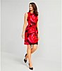 Investments Scuba Crepe red Roses Print Sleeveless Sheath Dress, Color:Red Roses - Image 4