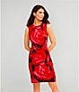Investments Scuba Crepe red Roses Print Sleeveless Sheath Dress, Color:Red Roses - Image 5