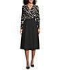 Investments Scuba Crepe Zebra Print Long Sleeve Faux Wrap Fit and Flare Midi Dress, Color:Zebra - Image 1