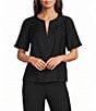 Investments Short Ruffle Sleeve Split V-Neck Crinkle Blouse - Image 1