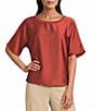 Investments Short Sleeve Crew Neck Satin Tee - Image 5
