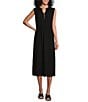 Color:Black - Image 1 - Smocked Y-Neck Sleeveless Drop Waist Midi Dress