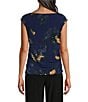 Investments Soft Separates Multi Exploded Floral Print Boat Neck Ruched Cap Sleeve Top - Image 2