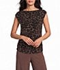 Investments Soft Separates Pinecone True Leopard Print Boat Neck Ruched Cap Sleeve Top - Image 1