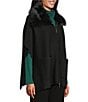 Investments Solid Removeable Faux Fur Collar Two-Way Zip Front Sweater Poncho, Color:Black - Image 5