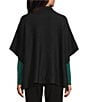 Investments Solid Removeable Faux Fur Collar Two-Way Zip Front Sweater Poncho, Color:Black - Image 8