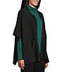 Investments Solid Removeable Faux Fur Collar Two-Way Zip Front Sweater Poncho, Color:Black - Image 9