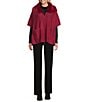Investments Solid Removeable Faux Fur Collar Two-Way Zip Front Sweater Poncho, Color:Rumba Red - Image 9
