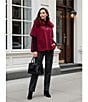 Investments Solid Removeable Faux Fur Collar Two-Way Zip Front Sweater Poncho, Color:Rumba Red - Image 12