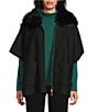 Investments Solid Removeable Faux Fur Collar Two-Way Zip Front Sweater Poncho, Color:Black - Image 2