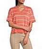 Investments Striped 3/4 Sleeve V-Neck Ribbed Trim Sweater - Image 5