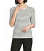 Investments Striped Print 3/4 Ruched Sleeve Crew Neck Top - Image 4