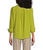 Investments Woven 3/4 Sleeve Point Collar Button Front Split Cuff Top, Color:Split Pea Green - Image 2