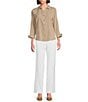 Investments Woven 3/4 Sleeve Point Collar Button Front Split Cuff Top, Color:Cornstalk Tan - Image 3