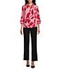 Investments Woven Bold Tropical Palm 3/4 Sleeve Point Collar Button Front Split Cuff Top, Color:Bold Palm - Image 3