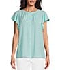 Color:Shell Blue - Image 1 - Woven Button Front Flutter Cap Sleeve Top