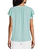 Color:Shell Blue - Image 2 - Woven Button Front Flutter Cap Sleeve Top