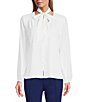 Color:White - Image 1 - Woven Long Sleeve V-Neck Removable Tie Detail Top