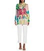 Investments Woven Multi Patch Floral Long Sleeve Point Collar Button Front Top, Color:Multi Patch Floral - Image 3