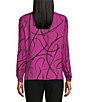 Color:Purple Painted Ribbon - Image 2 - Woven Painted Ribbon Pleated Long Sleeve Jewel Neck Covered Half Button Placket Top