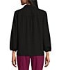 Color:Black - Image 2 - Woven Point Collar 3/4 Sleeve Button Front Top