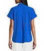 Investments Woven Short Sleeve Point Collar Partial Button Front Top, Color:Blue Lolite - Image 2