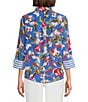 Investments Woven Whimsy Floral Stripe 3/4 Sleeve Point Collar Button Front Split Cuff Top, Color:Whimsy Floral Stripe - Image 2