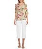 Color:Yellow Floral Harmony - Image 5 - Woven Yellow Floral Harmony Print V-Neck 3/4 Tie Sleeve Top