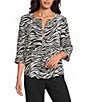 Investments Zebra Print 3/4 Sleeve Split V-Neck Button Shirt - Image 1