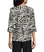 Investments Zebra Print 3/4 Sleeve Split V-Neck Button Shirt - Image 2