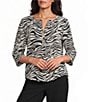 Investments Zebra Print 3/4 Sleeve Split V-Neck Button Shirt - Image 1