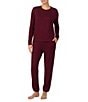 iRelax Solid Knit Crew Neck Long Jogger Pant Coordinating Lounge Set - Image 4