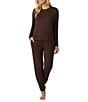 iRelax Solid Knit Crew Neck Long Jogger Pant Coordinating Lounge Set - Image 1