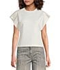 IRO Mahani Knit Crew Neck Short Flutter Dolman Sleeve Top, Color:Ecru - Image 1