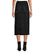 IRO Thania Denim Side Studed High Rise Midi Pencil Skirt, Color:Black - Image 2