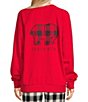 Color:Tango Red - Image 1 - Plaid Ella Graphic Sweatshirt