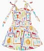 J.Marie Big Girls Lucia Beach Vibes Tropical Print Tie Strap Dress, Color:White Multi - Image 1