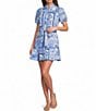 J.Marie Capri Embroidered Trim Button Front Tiered Mini Dress - Image 1