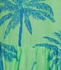 J.Marie Isla Topical Palm Print Ric Rac Scalloped Trim V-Neck Sleeveless Tie A-Line Midi Dress, Color:Green - Image 3