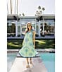 J.Marie Isla Topical Palm Print Ric Rac Scalloped Trim V-Neck Sleeveless Tie A-Line Midi Dress, Color:Green - Image 4
