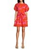 J.Marie Mara Puff Sleeve Belted Button Up A-Line Dress, Color:Pink - Image 1