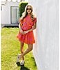 J.Marie Mara Puff Sleeve Belted Button Up A-Line Dress, Color:Pink - Image 4