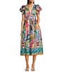 J.Marie Sloane Abstract Print V-Neck Short Sleeve Bow Midi A-Line Dress, Color:Multi - Image 1