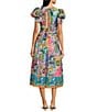 J.Marie Sloane Abstract Print V-Neck Short Sleeve Bow Midi A-Line Dress, Color:Multi - Image 2