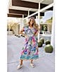 J.Marie Sloane Abstract Print V-Neck Short Sleeve Bow Midi A-Line Dress, Color:Multi - Image 4