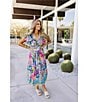 J.Marie Sloane Abstract Print V-Neck Short Sleeve Bow Midi A-Line Dress, Color:Multi - Image 5