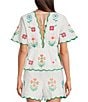 J.Marie Tessie V-Neck Short Sleeve Floral Embroidered Peplum Scalloped Trim Coordinating Top, Color:White - Image 2