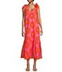 J.Marie V-Neck Sleeveless Embroidered Ric Rac Trim Midi Shift Dress, Color:Pink - Image 1